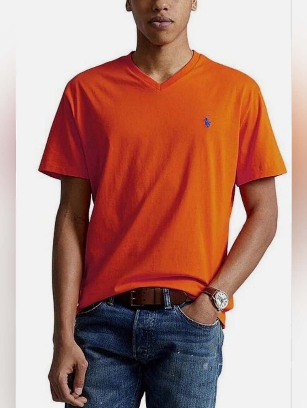 Polo Ralph Lauren Men's Classic-Fit V-Neck T-Shirt Orange Mens Size Small